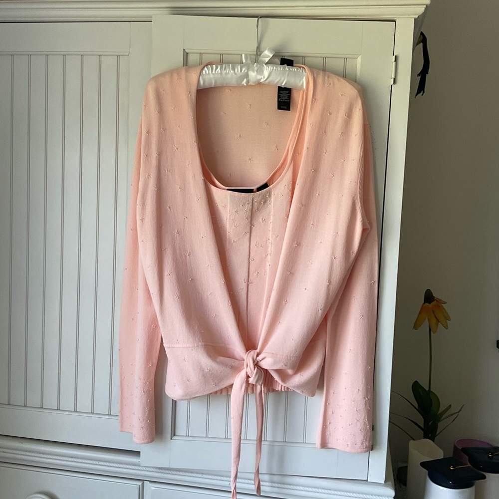 Liz Claiborne 2-piece Embroidered & Pearl Lightweight Sweater Set 🦪